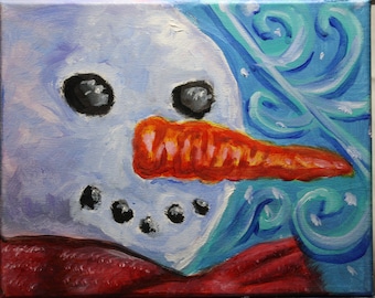 Snowman original 8x10 acrylic painting