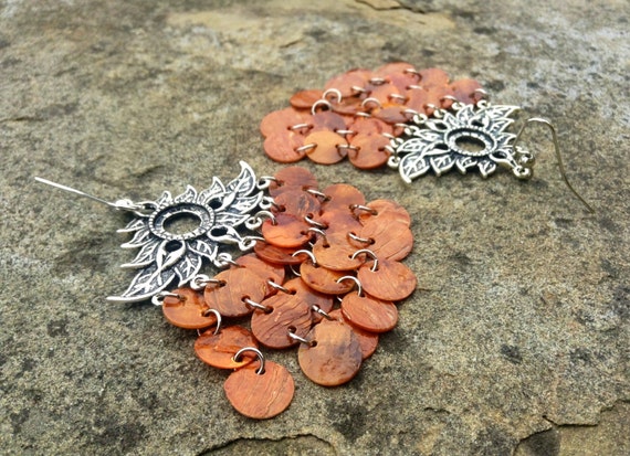Orange Mussel Shell Earrings