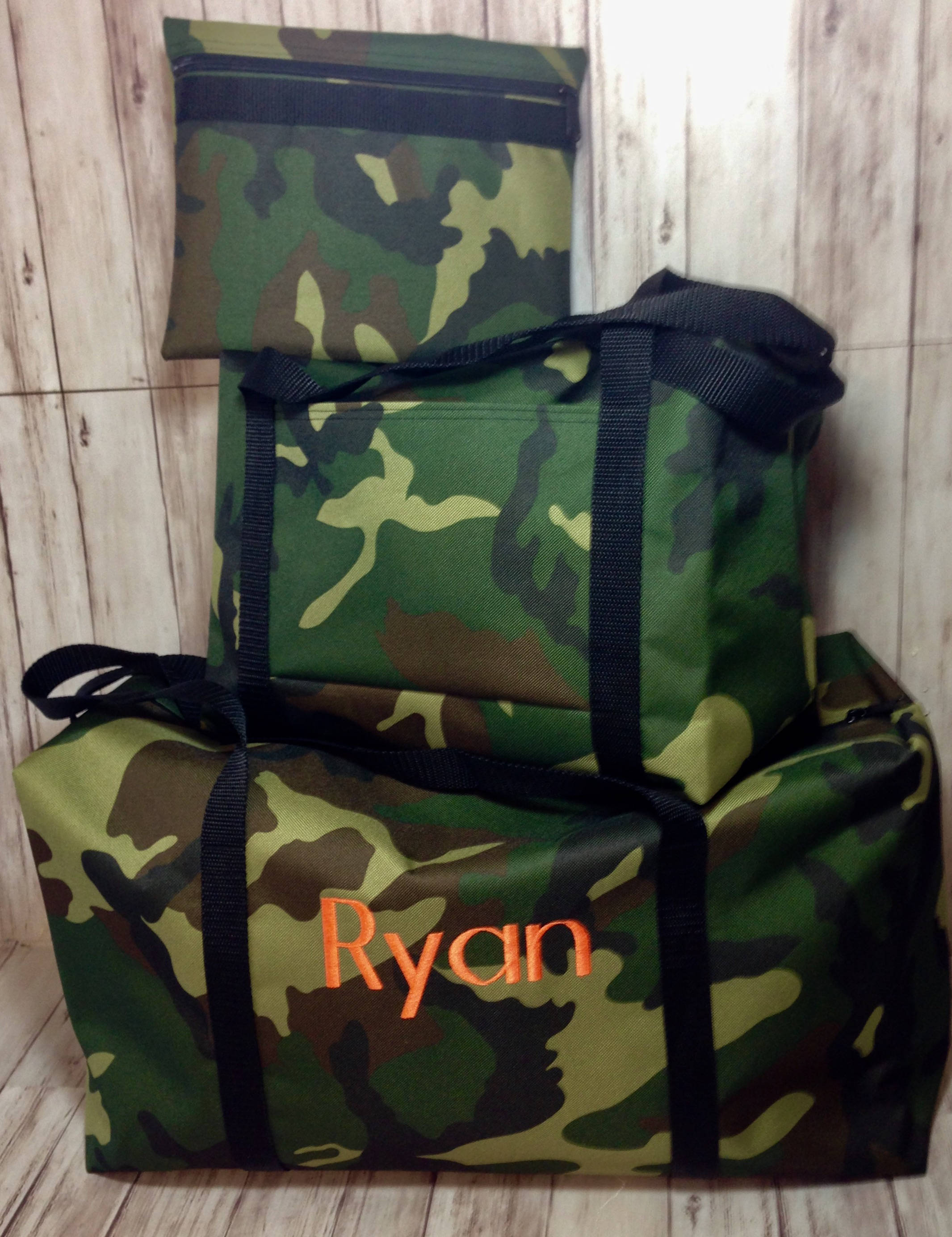 patchwork camo canvas duffel