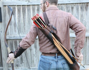 Brown Leather Quiver Right side reverse draw