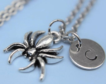 Spider Necklace Silver Spider Charm Necklace Spider Pendant Personalized Necklace Initial Necklac Spider Necklace Insect Charm