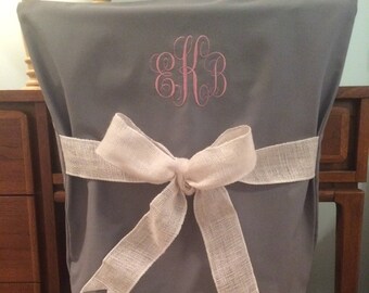 Gray Monogram Dorm Chair Back Cover / Personalized chair Cover / Office Chair / Dining Chair/ Slip cover/One Size Fits Most