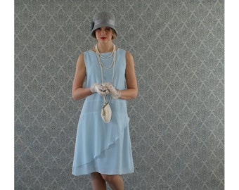 Stylish flapper dress in light blue, Roaring 20s dress, Great Gatsby dress, Downton Abbey dress, 1920s flapper dress, robe Charleston dress