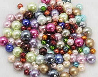 Set of 100 pearls multicolored glass, 3-10mm
