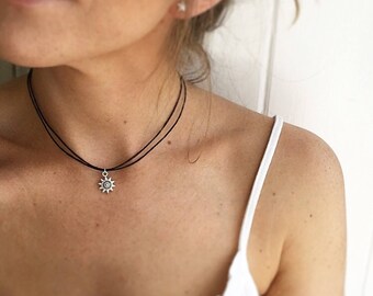 Sun choker, sun necklace, Silver choker, Charm choker necklace, layered necklaces; everyday string choker by Serenity Project