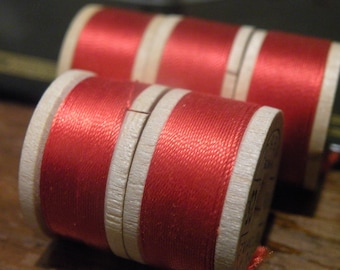 Lot of 5 Pure Silk Button Hole Twist Belding Corticelli Thread - Scarlet or Crimson Red, 10 yards each
