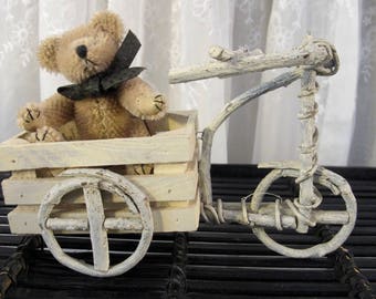 Vintage 90's miniature twig and wood tricycle cart