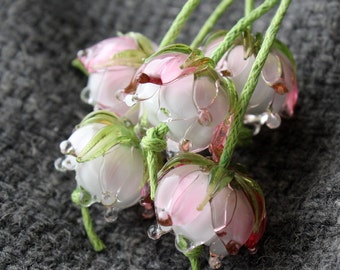 Lampwork Flower Beads, Glass Beads 2 pcs on Earrings, Flower Beads, Lampwork