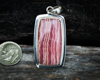Rhodochrosite Pendant - Rhodochrosite and Sterling Silver Pendant - Rhodochrosite Jewelry - Pink Rhodochrosite Necklace - Rhodochrosite