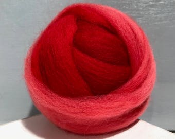 Maraschino Red wool roving, Needle Felting Spinning fiber, Christmas Red, primary red, cherry red , cherry pink