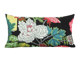 READY TO SHIP - 11x21 Chiang Mai Dragon Ebony + Tumbling Blocks Black designer pillow cover (sized for 12x22 insert)