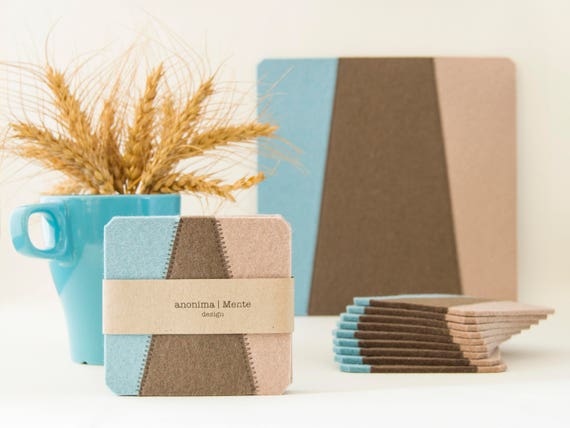 Set of felt coasters / square coasters / pastel colors / geometric coasters / modern home design / wool felt / gift idea / made in Italy