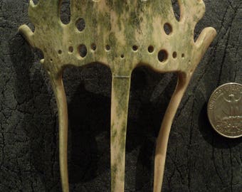 SCA Carved Antler Hair Comb-Crown-Hair accessories-Bone Hairstick-real Deer horn-Carved Antler-hair fork-unique natural toning-TheYurich