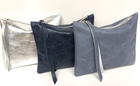 Leather pouch blue, blue leather purse, small leather bag blue
