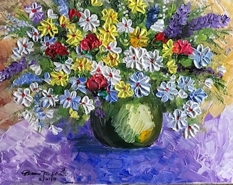 SHOP SALE! Bouquet of Field Flowers and Roses Original Acrylic Stretched Canvas Painting with FREE Matching Book
