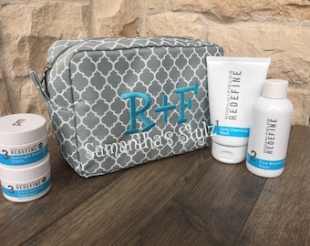 Quatrefoil Embroidered R+F Cosmetic Bag, Advertise R+F, Custom Rodan and Fields Regimen Bag, R + F Swag, Monogrammed R+F Bag