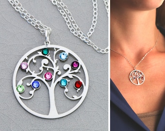 Family Tree Necklace • Birthstone Tree Pendant Mother's Day Gift Family Tree Jewelry Family Necklace Grandmother Gift Mom Birthstone BB_18