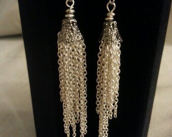 Bright silver chain chandelier earrings