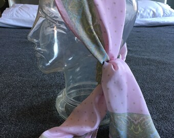 Vintage 1960s Pink and Green Ponytail Scarf