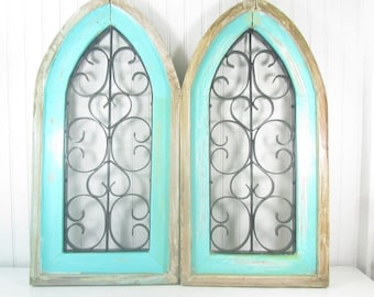 Shabby cottage decor, shabby decor, wall decor, wall hangings, wood, metal, cathedral, rustic decor, boho