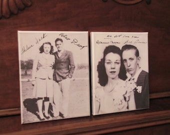 ACTUAL HANDWRITING on Wall Canvas - Signatures - Grandparents - Old family picture with signatures, gift for parents, family tree