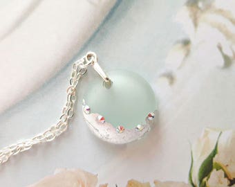 Sea Glass Jewelry, Sea Glass Necklace, Sea Foam Glass, Gift Idea, Sterling Silver Necklace, Beach Glass, Aqua Sea Glass
