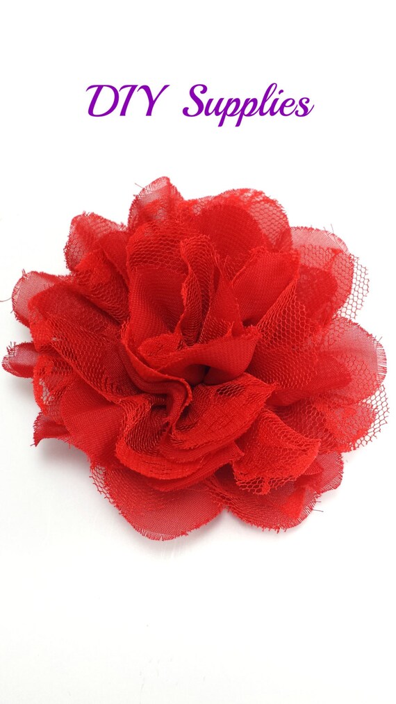 Red chiffon lace flower Wholesale chiffon fabric flowers