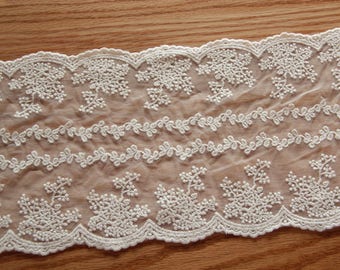 Off-white Floral Mesh Venise Lace Trims Guipure Lace Embroidered Tulle Lace Trims 17cm 6.69" Broderie Anglaise x1yrd LXA36
