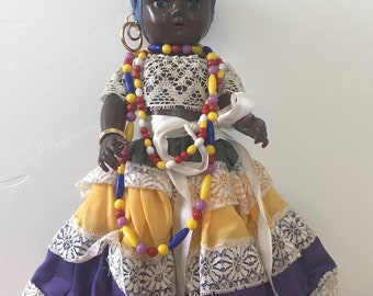 Vintage Black Doll with Fruit Headdress