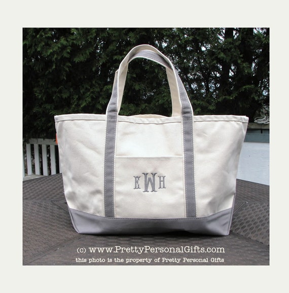 Gray Tote Bag Monogrammed LARGE Personalized Canvas Tote Bag