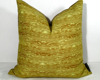 Sale - Faux Bois Pillow Cover, Decorative Lime Green Throw Pillow, Dewberry, Masculine Wood Grain, Chocolate Brown, Cushion Cover, 18"
