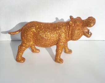 Orange Glitter Hippo - Upcycled Hippopotamus Toy - I want a Hippopotamus for Christmas