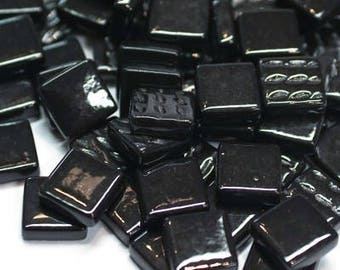 12mm (1/2") Black Recycled Glass Square Mosaic Tiles//Mosaic Supplies//Craft Supplies