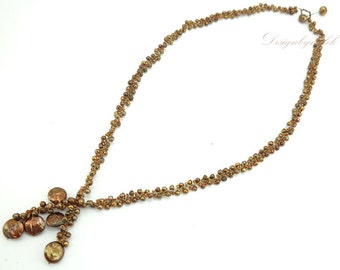 Brown freshwater pearl on silk long necklace.