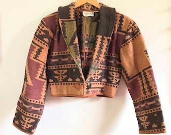 Vintage Southwestern Jacket. Vintage Cropped Jacket. 90's Crop Jacket. 90's Jacket. Women Vintage Jackets. Cotton Jacket. Cropped Jacket