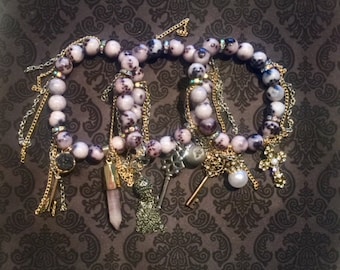 Snakeskin, Silver & Gold Quartz/Pearl Bracelet Stack