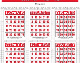 digital vintage style valentine bingo cards dark red and