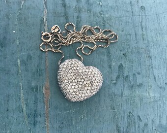 18" Sparkly Cubic Zirconia Crystal Heart Sterling Silver Necklace 8.1g