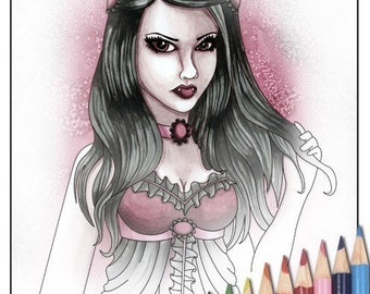Digital Stamp - Printable Coloring Page - Fantasy Art - Vampire Stamp - Cassandra - by Nikki Burnette - PERSONAL USE