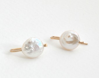 14k gold filled white pearl earrings, Keshi Pearl Drops, White Keshi Pearl Earrings, Bridal Jewelry, June Birthstone