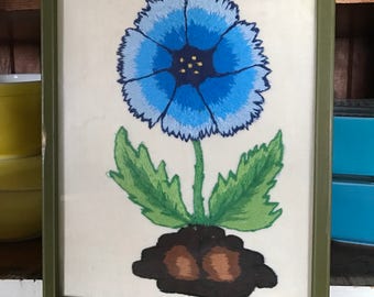 Blue Flower Embroidered Crewel