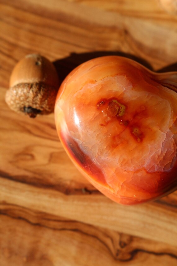Large Carnelian Heart 3.18", Heart Shaped Carnelian, Polished Carnelian Heart, Large Red Crystal Heart, Puffy Carnelian Heart, Valentines