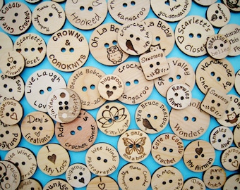 Custom Laser Engraved Birch Ply Buttons (set of 25)