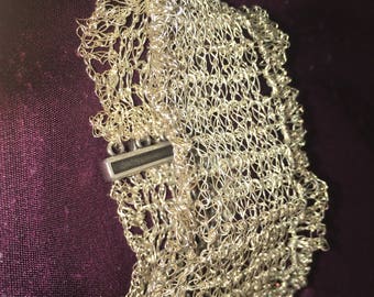 Silver knit cuff bracelet