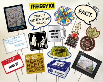 The Office TV Show Inspired Photo booth Props - Digital Download - Printable Party Decoration Michael Scott Dunder Mifflin Jim Pam Dwight