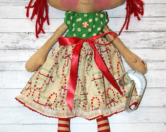 Christmas Candy Cane Emma Anne - Primitive Raggedy Ann Doll