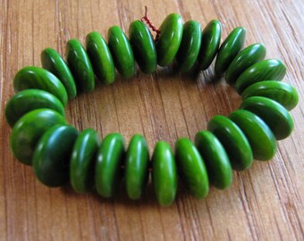 25 Forest Green Tagua Nut Beads, 8mm Rondell Beads, Saucer, EcoBeads, Natural Beads, Organic Beads, Vegetable Ivory Beads