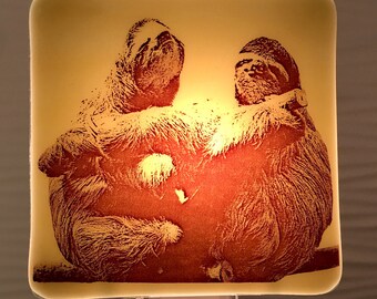 Sloth Hug Night Light Fused Glass