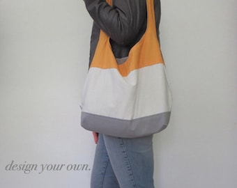 color block hobo bag. design your own over the shoulder purse with hundreds of color combo choices. large purse.