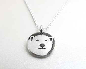 Tiny Polar Bear necklace, silver Polar Bear jewerly, eco friendly reclaimed winter arctic animal